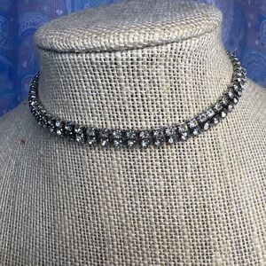 Vintage Rhinestone Necklace Choker Sparkly Retro Glam 15in Costume Jewelry